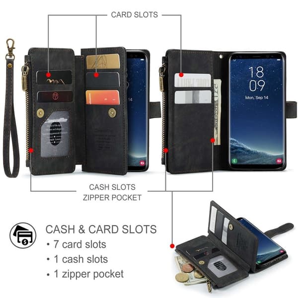 CASEME Konstläder Plånboksfodral för Samsung Galaxy S22 5G - Svart