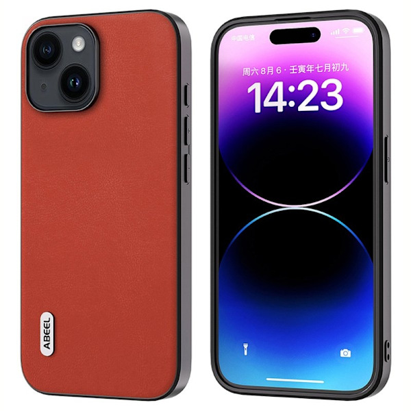 ABEEL Mobilskal till iPhone 15 Plus Texturerat PU Läder TPU Röd