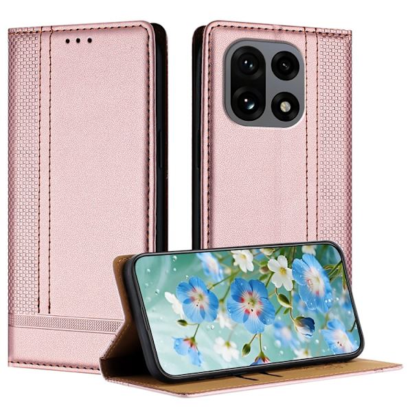 OnePlus 15 Plånboksfodral L-Shaped Grid Pattern Konstläder Roséguld