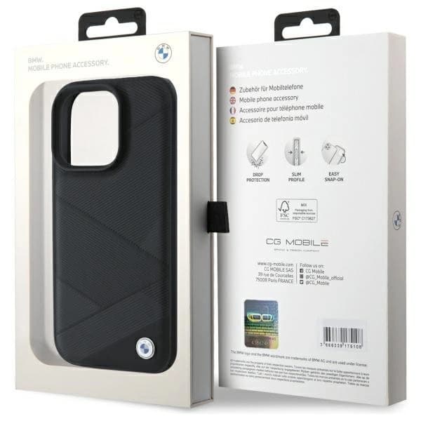 BMW Mobilskal till iPhone 16 Pro Max Sign Läder Crossing Lines Black