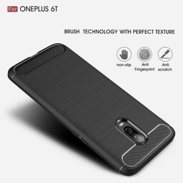 Carbon Børstet Flexicase Cover til OnePlus 6T - Sort Black