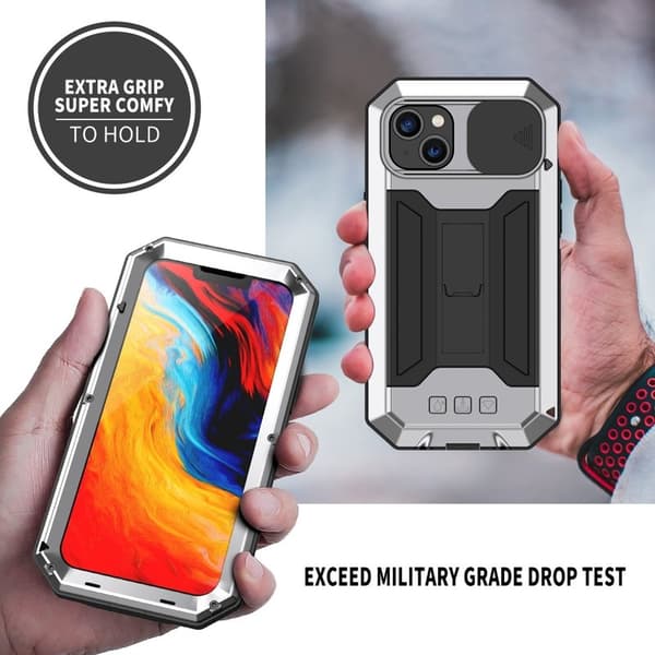 R-JUST Mobilskal till iPhone 14 med Slide Camera Cover i Silver