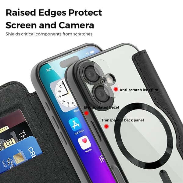iPhone 17 Plånboksfodral MagSafe Rhombus Konstläder - Svart Svart