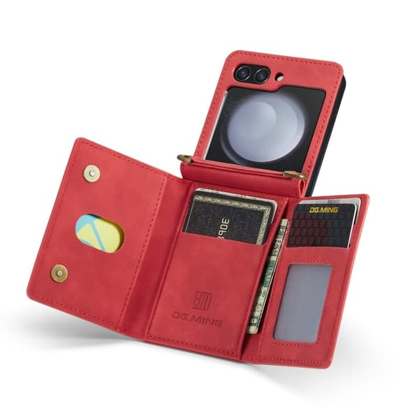DG.MING Samsung Galaxy Z Flip7 FE Konstläder Plånboksfodral Röd