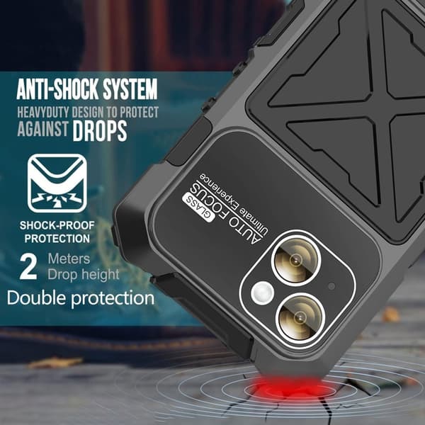 R-JUST Mobilskal till iPhone 15 Plus Shockproof Silikon + Metall Svart