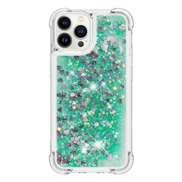 iPhone 14 Pro Case nestemäinen kelluva glitter - vihreä