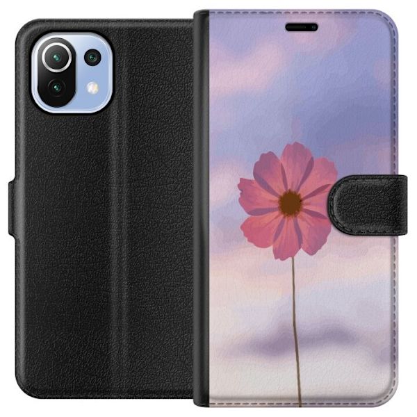 Pungcover til Xiaomi Mi 11 Lite med lyserød blomst