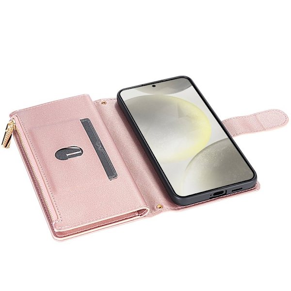 Samsung Galaxy S26 Plus Plånboksfodral Konstläder Rhombus - Roséguld