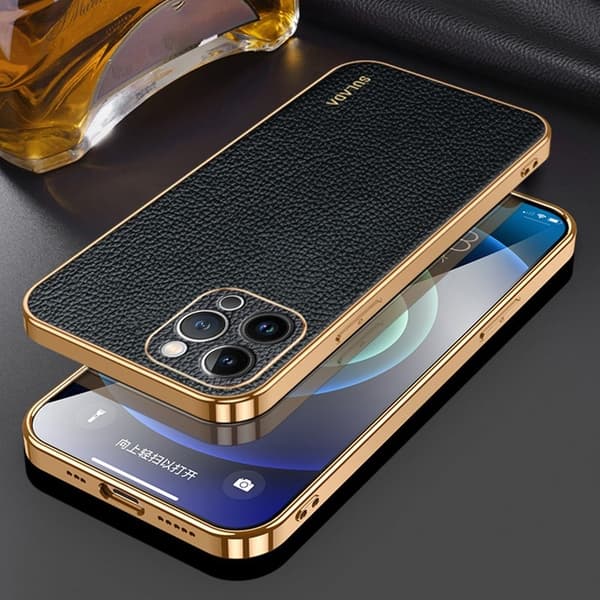 SULADA Mobilskal till iPhone 15 Pro Litchi PU Läder Coated PC+TPU Svart