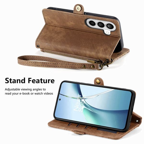 Plånboksfodral för Samsung Galaxy S26 Konstläder med dragkedja - Brun