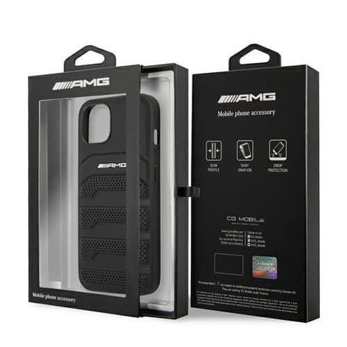 AMG Aito Nahkainen Debossed Lines Kuori iPhone 13 mini - Musta Black