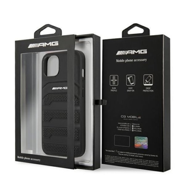 AMG Äkta Läder Debossed Lines Skal iPhone 13 mini - Svart Svart