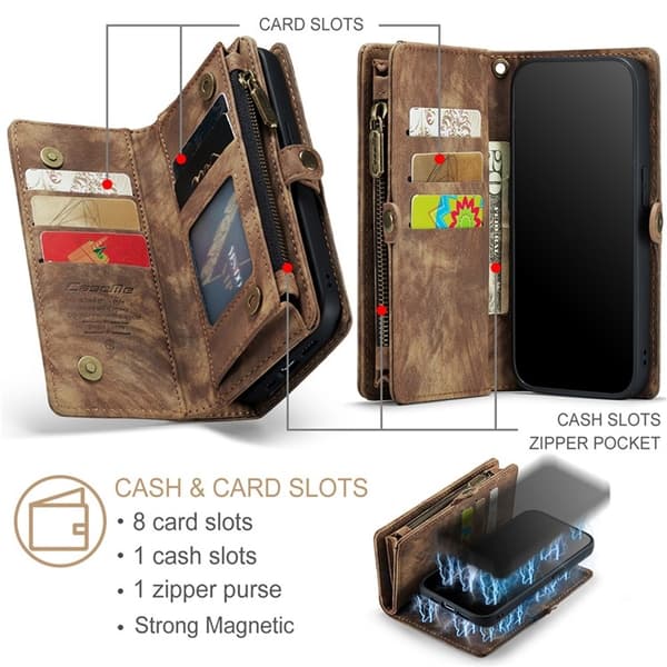CASEME iPhone 15 Pro Lompakkokotelo 008 Irrotettava - Ruskea Brun