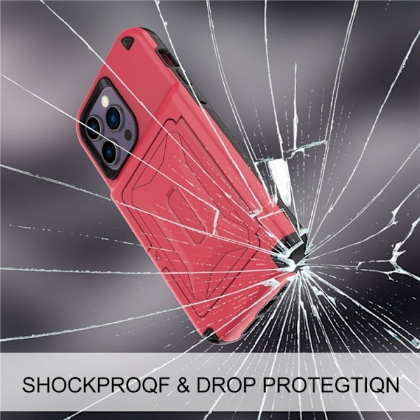 iPhone 14 Pro Max Skal Korthållare Mirror Kickstand - Röd