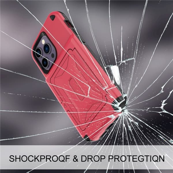 iPhone 14 Pro Max Skal Korthållare Mirror Kickstand - Röd Röd