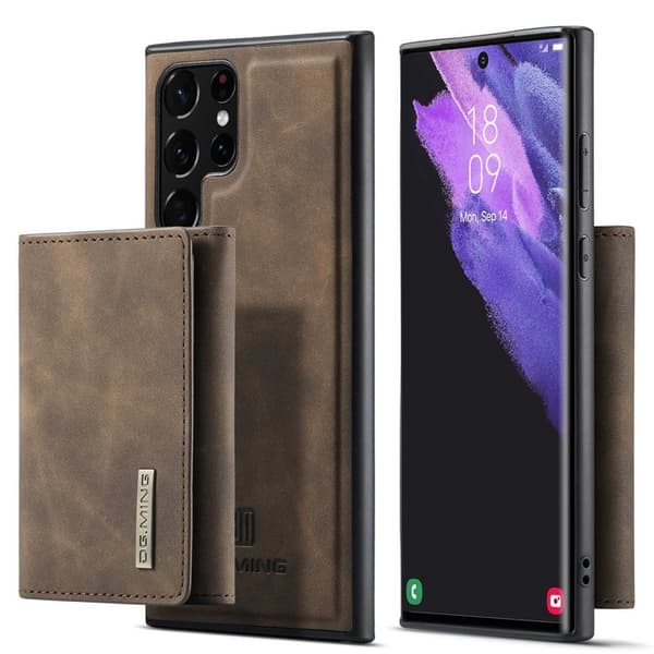 DG.MING M1 Konstläder Plånboksfodral för Samsung Galaxy S23 Ultra - Brun