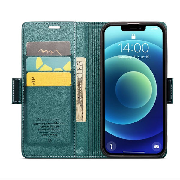 CASEME Plånboksfodral Konstläder för iPhone 12/12 Pro - Grön