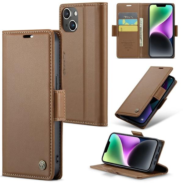 CASEME Plånboksfodral Konstläder för iPhone 14 Plus - RFID-Skydd, Brun