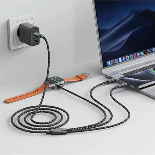 Acefast 3in1 USB-C - 2x USB-C 100W Qi-kabel 1,2 m 480 MB/s Sort Svart