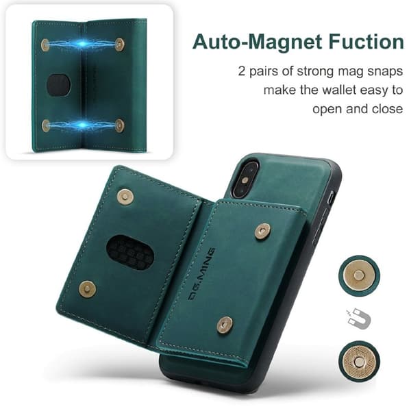 DG.MING M2 Series Magnetiskt Plånboksfodral Konstläder för iPhone X/XS - Grön