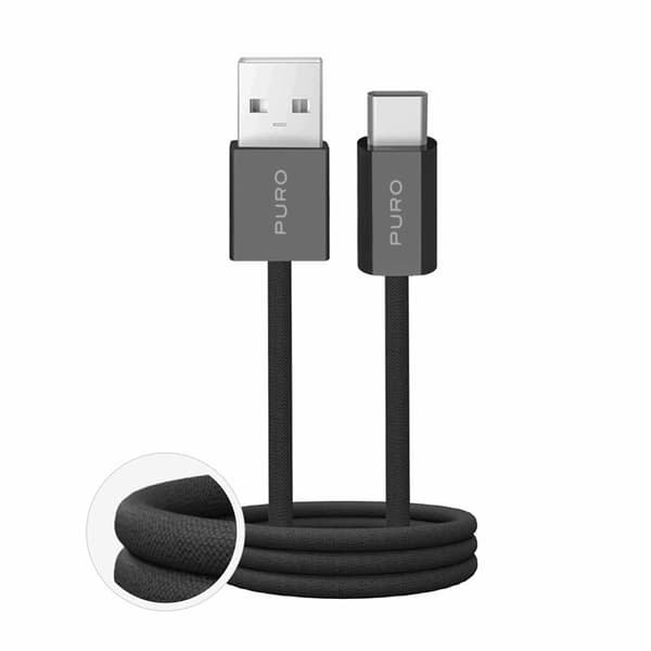 Puro USB-A - USB-C Kabel 1.5m Flätad Fabrik 2.0 10W - Svart Svart