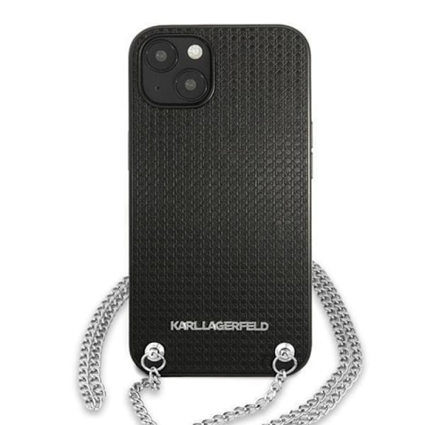 Karl Lagerfeld iPhone 13 mini Halsbandskal Läder Textured and Chain - Svart Svart