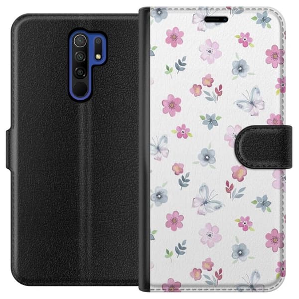 Plånboksfodral till Xiaomi Redmi 9 med Blommor och fjärillar