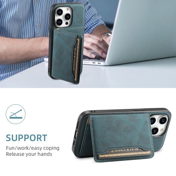 DENIOR D13 Mobilskal till iPhone 15 Pro Läder+TPU+PC Blå