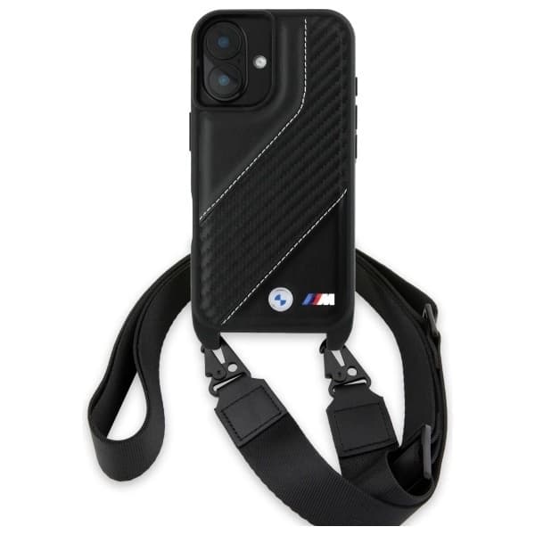 BMW Mobilskal till iPhone 16 Plus Carbon Stripe & Strap - Svart Black
