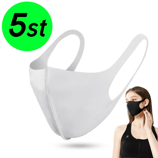 5 Pack Tvättbar mask Munskydd Skyddsmask Grå Grå