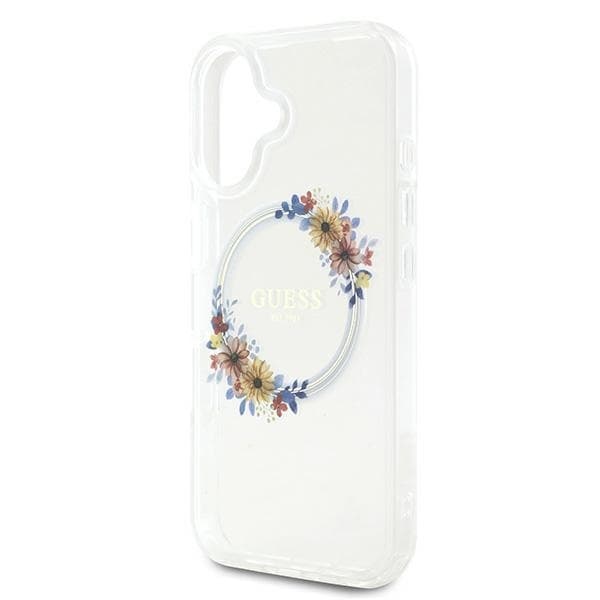 Guess Telefontaske til iPhone 16 Plus MagSafe IML Blomsterkrans - Gennemsigtig Transparent