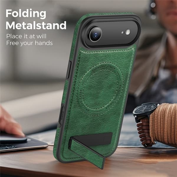 Mobilskal till iPhone Air MagSafe Kickstand Läder - Grön Grön