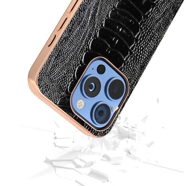 ABEEL Mobilskal till iPhone 16 Pro Max Electropläterad Äkta Läder Svart