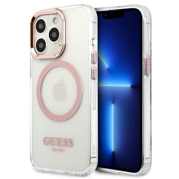 Guess iPhone 13 Pro Skal Magsafe Metal Outline - Pinkki Rosa
