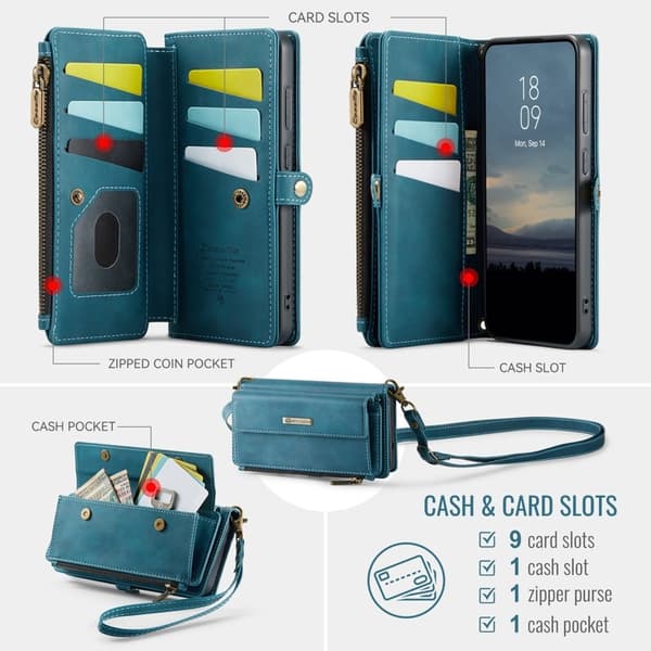 CASEME Plånboksfodral till Samsung Galaxy S25 - Grön, RFID-Skydd-Skydd