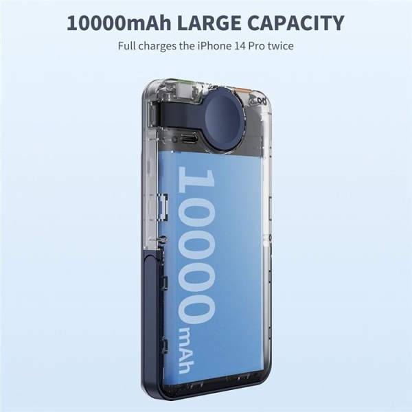 Magnetisk trådløs Powerbank 10000mAh 15W Kickstand - Blå