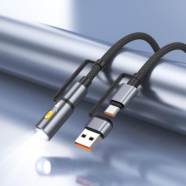 Hoco USB-A/USB-C Til USB-C LED Lys 60W 3A Kabel 1.2m U138 - Sort Svart