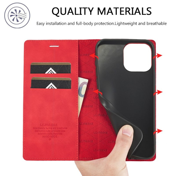 LC.IMEEKE iPhone 16 Pro Plånboksfodral Konstläder- Röd