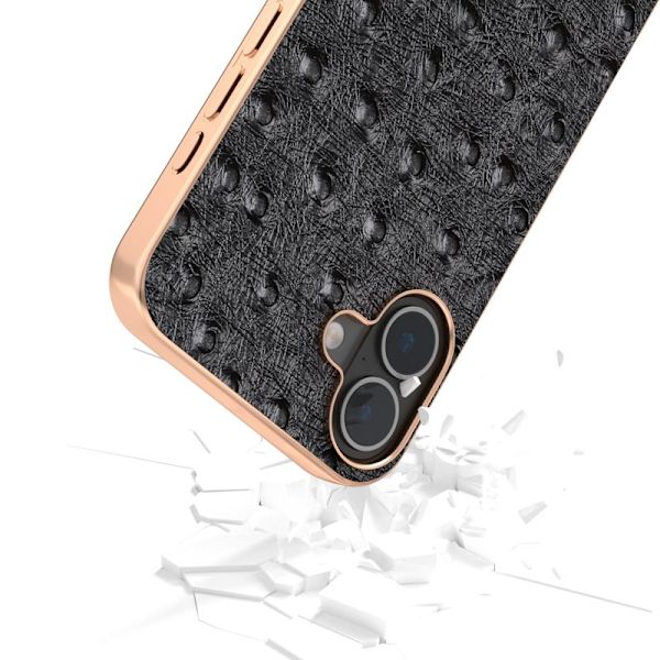 ABEEL Mobilskal till iPhone 16 Electroplating Edge Äkta Läder - Svart