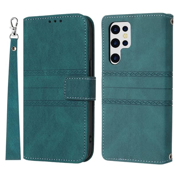 Plånboksfodral för Samsung Galaxy S26 Ultra Konstläder med handledsrem Svartgrön