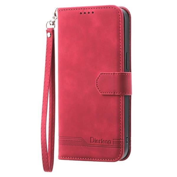 DIERFENG Samsung Galaxy S26 Edge Plånboksfodral Konstläder Med Handledsrem - Röd