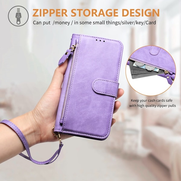 iPhone 16 Plus Plånboksfodral Zipper Pocket Läder - Lila Lila