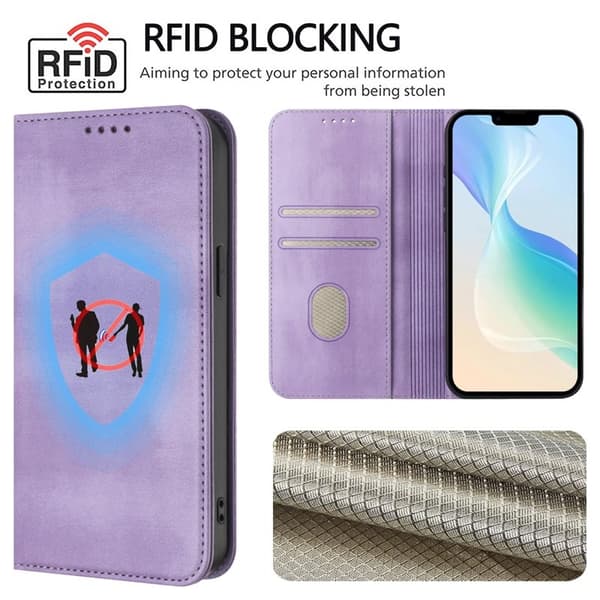 Samsung Galaxy A55 5G Plånboksfodral Retro Textur RFID-Skydd - Lila
