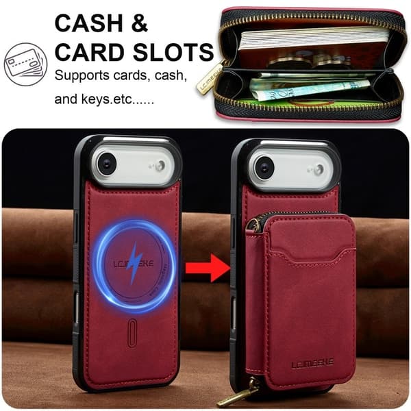 LC.IMEEKE L6 iPhone Air Plånboksfodral Magnetiskt - Röd Konstläder