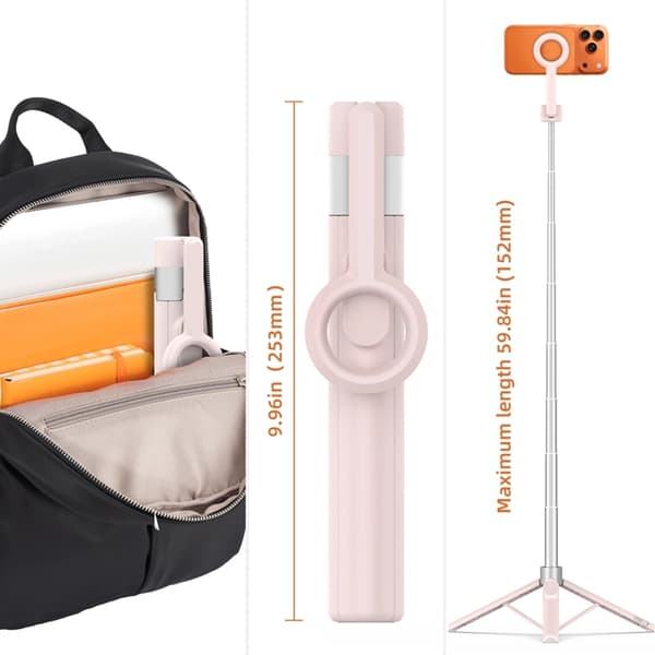 Tech-Protect Trådlös Magsafe Selfiestick Tripod L10S - Rosa/Grå Grå