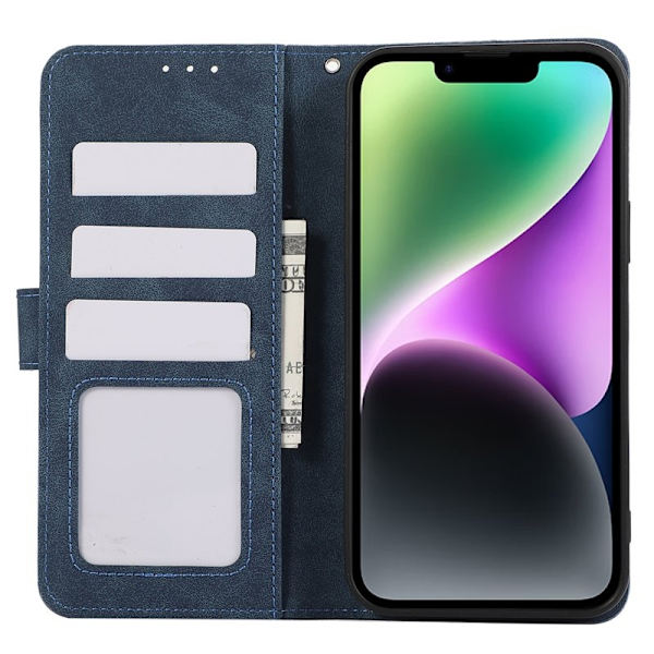 ABEEL iPhone 14 Plånboksfodral RFID-Skydd Konstläder Flip Blå
