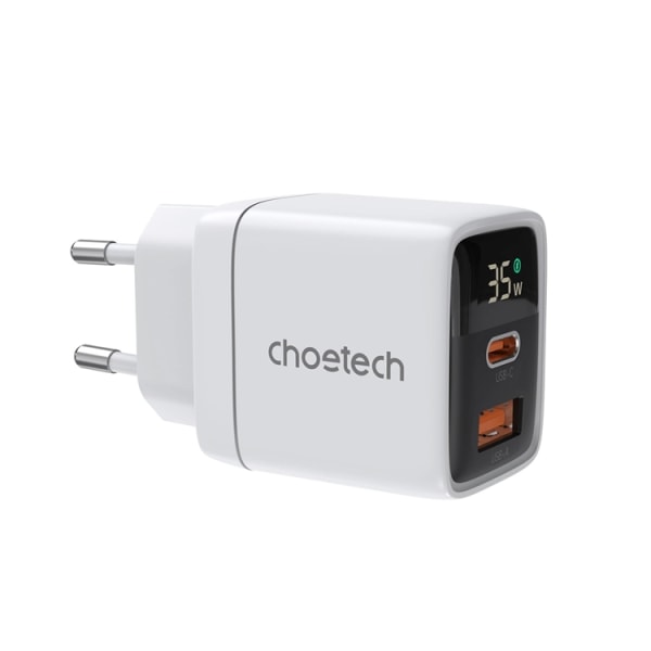 Choetech USB-C USB-A seinälaturi PD 35W GaN - valkoinen