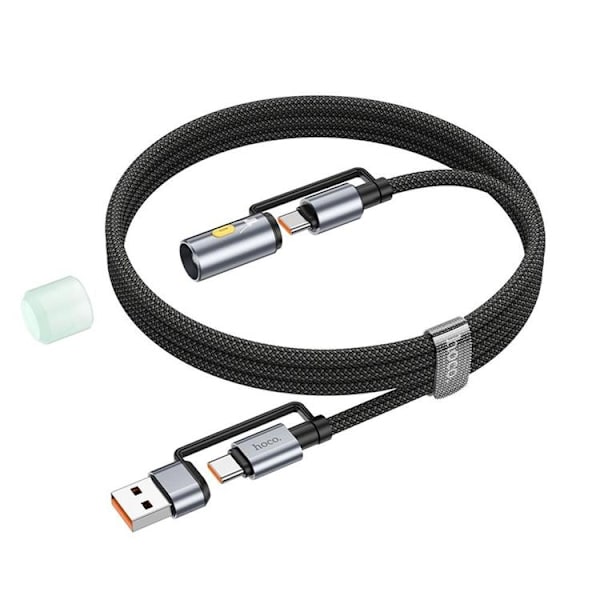 Hoco USB-A/USB-C Til USB-C LED Lys 60W 3A Kabel 1.2m U138 - Sort Svart