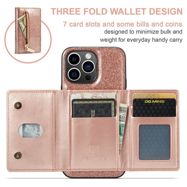 DG.MING M3 Series Mobilskal till iPhone 15 Pro Glittery Konstläder - Roséguld
