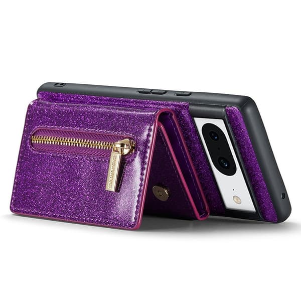 DG.MING M3 Series Konstläder Plånboksfodral för Google Pixel 8 Lila Glitter